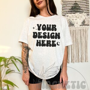 Ash Bella Canvas 3001 Mockup, Bella Canvas Mockup, BC 3001 Ash, Oversized Mockup, Grey TShirt Mockup, Model Mockup, Trendy Mockup, Boho Mock