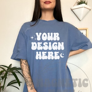 Blue Jean Comfort Colors C1717 Mockup, Comfort Colors Mockup, Oversized TShirt Mockup, Blue Shirt Mockup, Trendy Mock, Aesthetic Mock