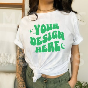 White Bella Canvas 3001 Mockup, St Patricks Day Mock, Bella Canvas Mockup, White TShirt Mockup, BC 3001 White, Model Mockup, Trendy Mockup