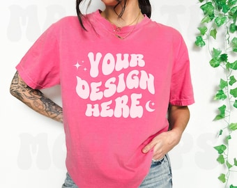 Comfort Colors CrunchBerry Mockup, C1717 Camiseta Mockup, Model Mockup, Pink Shirt Mockup, CrunchBerry Comfort Colors Unisex Tee Mockup, Boho