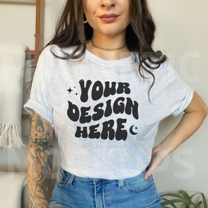 Ash Bella Canvas 3001 Mockup, Bella Canvas Mockup, BC 3001 Ash, Grey Colored Shirt, Model Mock, Trendy Mockup, Boho Mock, Grey TShirt Mockup