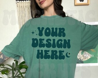 Light Green Comfort Colors C1717 Mockup, Comfort Colors Mockup, Oversized TShirt Mockup, Green TShirt Mockup, Trendy Mock, Aesthetic Mockup