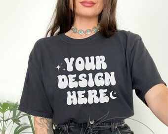 Comfort Colors C1717 Black Mockup, Comfort Colors Mockup, C1717 Mockup, Black Tshirt Mockup, Western Mockup, Trendy Mock, Aesthetic Mock