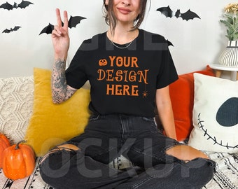 Bella Canvas 3001 Black Mockup, 3001 Halloween Mockup, Black Tshirt Mockup, Fall Shirt Mockup, Bella Canvas Black Halloween Mockup, Autumn