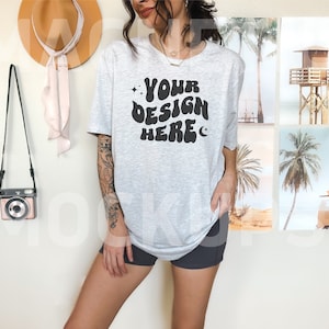 Ash Bella Canvas 3001 Mockup, Bella Canvas Mockup, BC 3001 Ash, Grey Colored Shirt, Model Mock, Trendy Mockup, Boho Mock, Grey TShirt Mockup