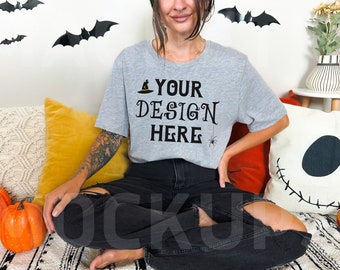 Bella Canvas 3001 Athletic Heather Mockup, 3001 Halloween Mockup, Athletic Heather Tshirt Mock, Fall Shirt Mock, Bella Canvas Halloween Mock