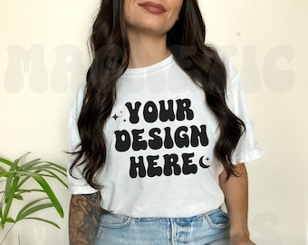 White Comfort Colors C1717 Mockup, Comfort Colors Mockup, Oversized TShirt Mockup, White Shirt Mockup, Trendy Mockup, Aesthetic Mockup