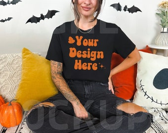 Bella Canvas 3001 Black Mockup, 3001 Halloween Mockup, Black Tshirt Mockup, Fall Shirt Mockup, Bella Canvas Black Halloween Mockup, Autumn
