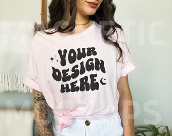 Soft Pink Bella Canvas 3001 Mockup, Bella Canvas Mockup, Pink TShirt Mockup Pink Colored Shirt, BC 3001 Soft Pink, Model Mockup, Trendy Mock