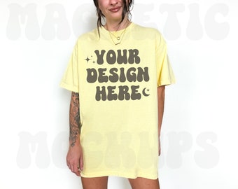 Comfort Colors C1717 Mockup di burro, Mockup di maglietta oversize, Mockup di burro, Modello Mockup, Mock alla moda, Camicia colorata di burro, Studio Mockup