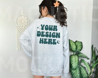Ash Gildan 18000 Mockup, Ash Back Sweatshirt Mockup, Ash Crewneck Mock, Oversized Mockup, Aesthetic Mockup, Words On Back, Trendy Mock