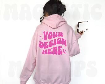 Gildan 18500 Light Pink Back Mockup, Oversized Hoodie Mockup, Aesthetic Mockup, Model Mockup, Beach Mockup, Trendy Mockup, Words On Back