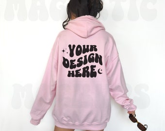 Gildan 18500 Light Pink Back Mockup, Oversized Hoodie Mockup, Aesthetic Mockup, Model Mockup, Beach Mockup, Trendy Mockup, Words On Back