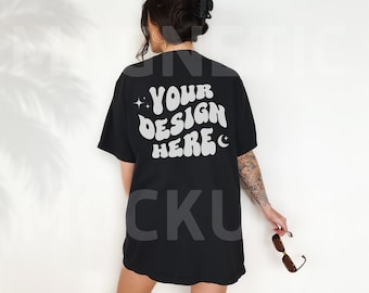 Comfort Colors C1717 Black Back Mockup, Oversized Black Tshirt Mockup, Model Mockup, Trendy Mock, Black Colored Shirt, Aesthetic Mockup
