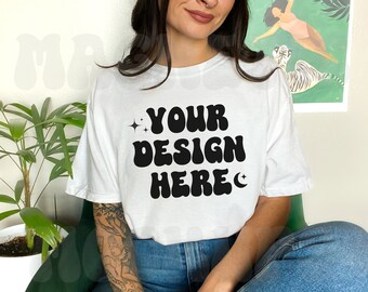White Comfort Colors C1717 Mockup, Comfort Colors Mockup, Oversized TShirt Mockup, White Shirt Mockup, Lifestyle Mockup, Aesthetic Mockup