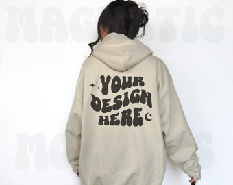 Gildan 18500 Sand Back Mockup, Sand Oversized Hoodie Mockup, Model Mockup, Trendy Mock, Beach Mockup, Aesthetic Mockup, Words on Back