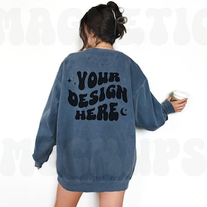 Comfort Colors 1566 Denim Back Mockup, Comfort Colors Sweatshirt Mockup, Denim Crewneck Mockup, Back of Shirt, Oversized Sweatshirt Mockup