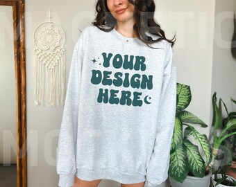 Ash Gildan 18000 Mockup, Gildan Crewneck Mockup, Ash Sweatshirt Mockup, Oversize Hoodie Mockup, Model Mockup, Trendy Mockup, Lifestyle Mock