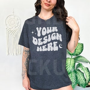 Dark Gray Heather Bella Canvas 3001 Mockup, Bella Canvas Mockup, BC 3001 Dark Gray Heather, Oversized Mockup, Model Mockup, Trendy Mockup