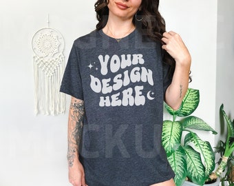 Dark Gray Heather Bella Canvas 3001 Mockup, Bella Canvas Mockup, BC 3001 Dark Gray Heather, Oversized Mockup, Model Mockup, Trendy Mockup
