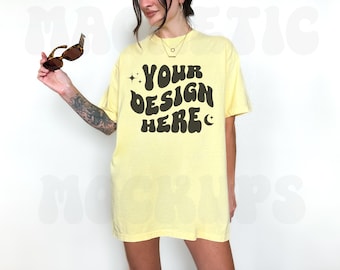 Comfort Colors C1717 Mockup di burro, Mockup di maglietta oversize, Mockup di burro, Modello Mockup, Mock alla moda, Camicia colorata di burro, Mock estetico