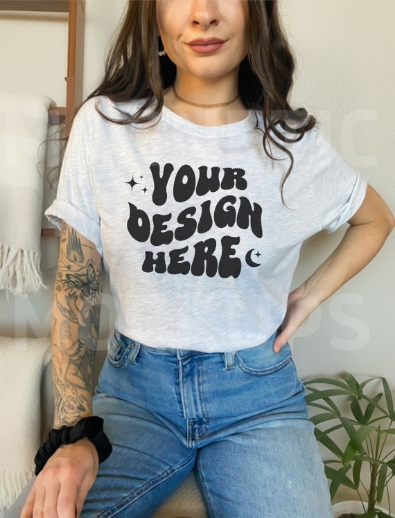 Ash Bella Canvas 3001 Mockup, Bella Canvas Mockup, BC 3001 Ash, Grey Colored Shirt, Model Mock, Trendy Mockup, Boho Mock, Grey TShirt Mockup