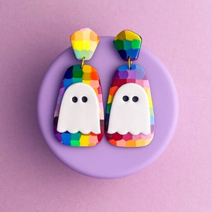 Halloween Ghost Earrings Dangle, Rainbow Ghost Earrings, Spooky Ghost Earrings, Halloween Gift for teachers, Halloween Gift for Girlfriend