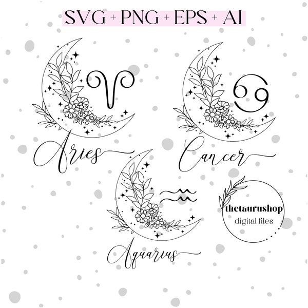 Zodiac Signs SVG Bundle | Zodiac Svg | Horoscope Svg | Cancer Svg | Aries Svg | Cancer Svg | Constellation Signs Svg | Cut File Cricut