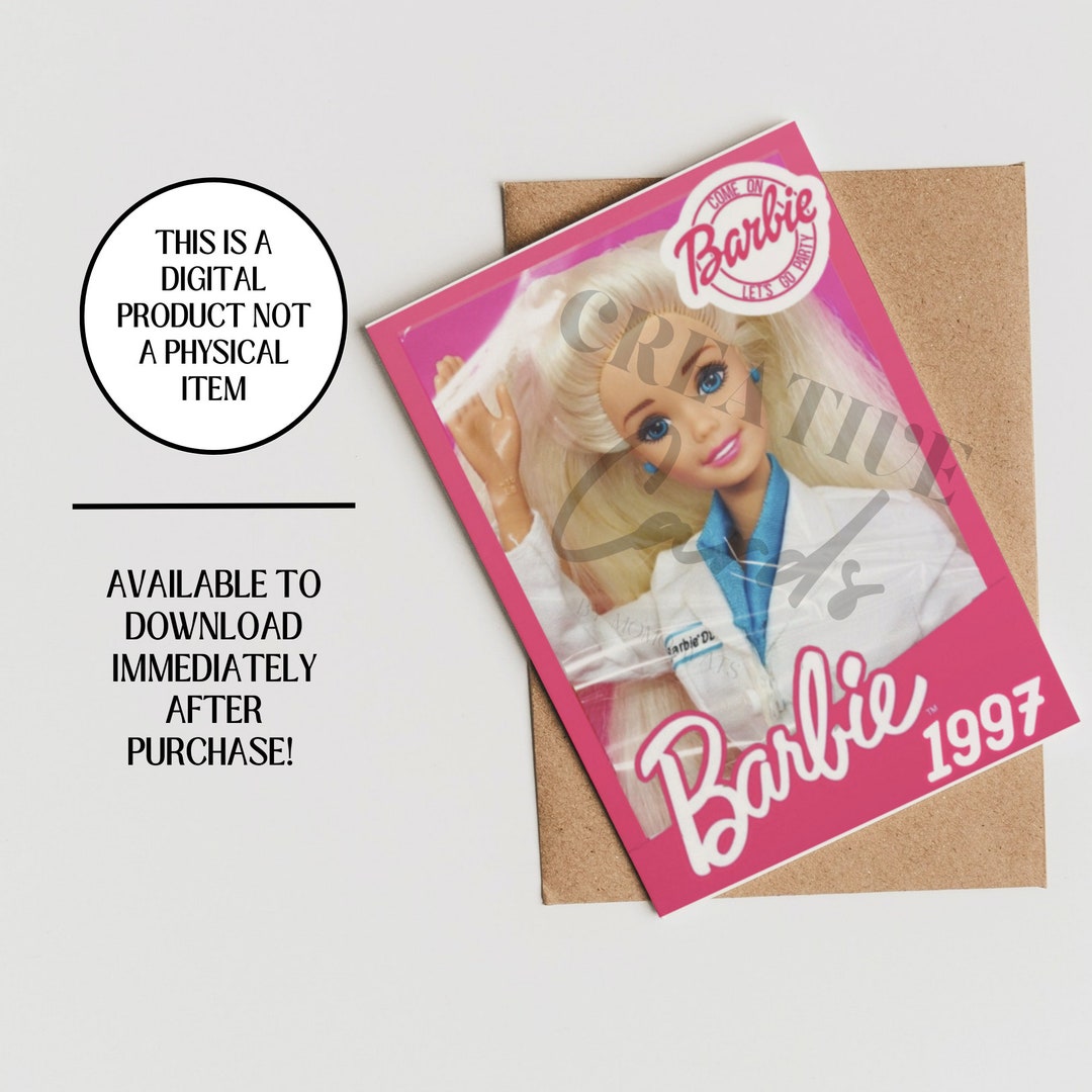 1997 BARBIE Printable Birthday Card Digital Download 5x7 Card Etsy