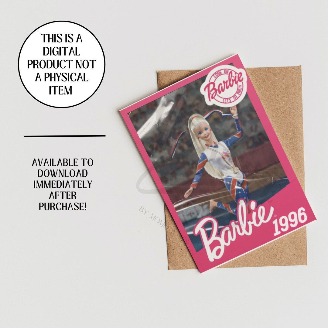 1996 barbie printable birthday card digital download 5x7 card etsy