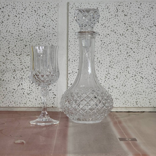Vintage CRISTAL D'ARQUES Kristallkaraffe aus geschliffenem Glas, Frankreich, 1970er Jahre