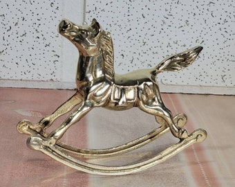 Vintage Brass Rocking Horse, Brass Horse, Brass Figurine, Baby Decor, Brass Animal, Nursery Decor, Rocking Horse.