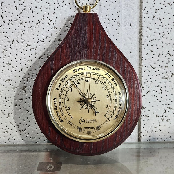 Maritime exterior barometer, wood- Instrument for measuring atmospheric pressure - Ship barometer.