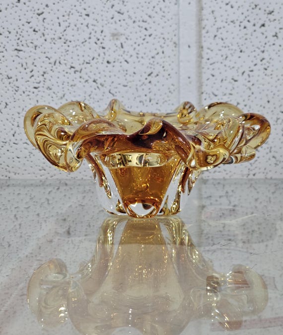 灰皿アンバーオレンジ手吹き、ガラス灰皿ムラーノコテージ、ボウル