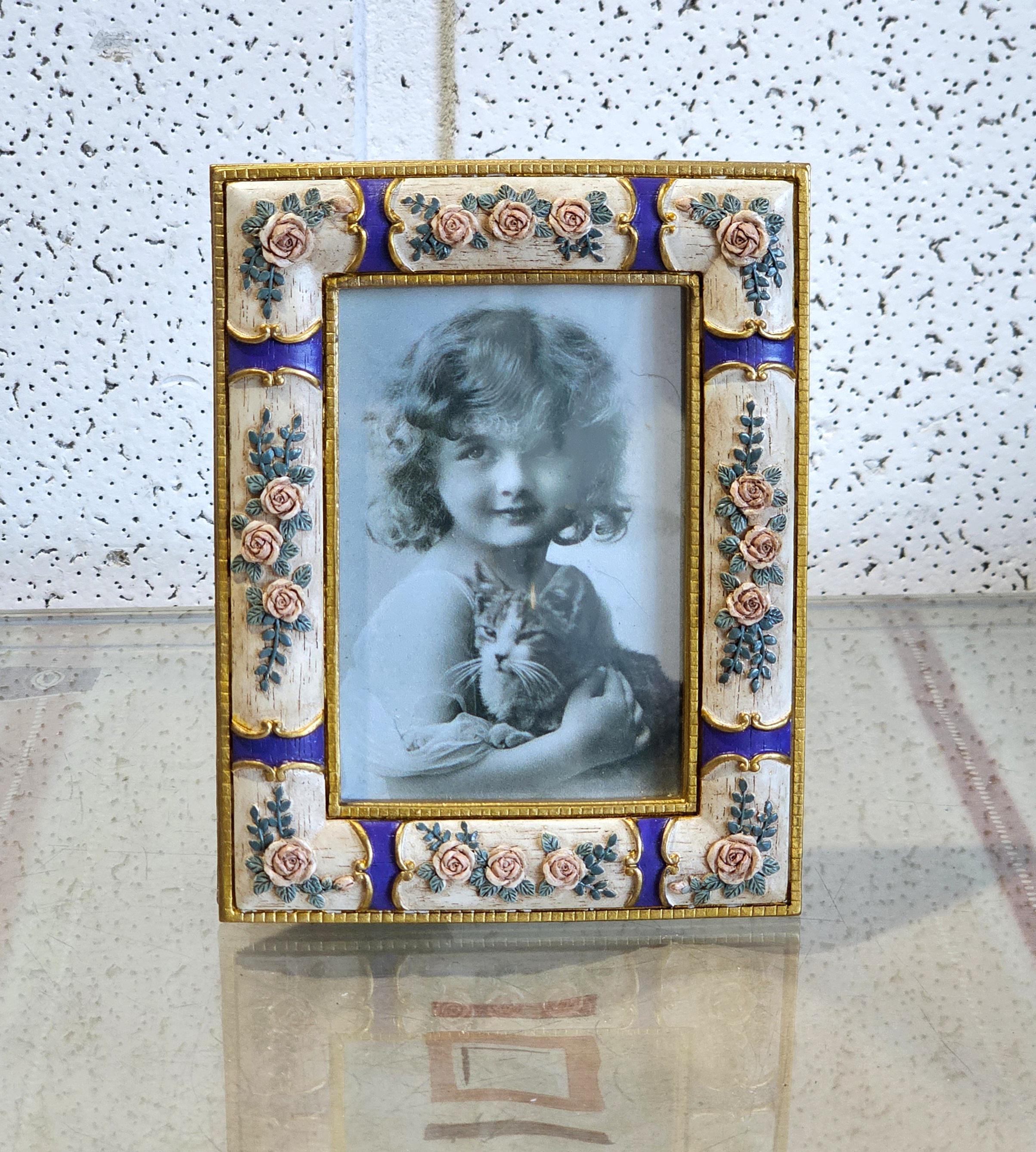 Antique Wooden Photo Frame, Victorian Style Flowers Photo Frame