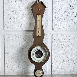 Fischer Sheraton Weather Station Thermometer Barometer Hygrometer Antique Barometer, large Wooden Thermometer Hygrometer germany .