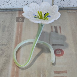 Style Murano glass flower - hand blown glass flower - art glass lily white, green and blue.