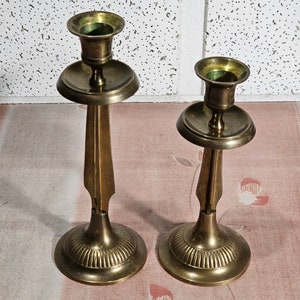 Vintage solid brass candle holders, antique pair candlestick solid brass. image 8