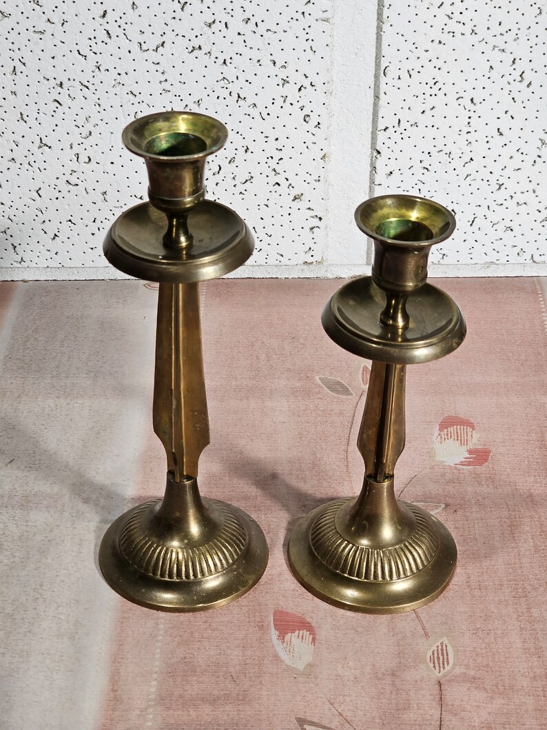 Vintage solid brass candle holders, antique pair candlestick solid brass. image 8