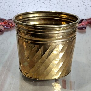 solid brass flowerpot, solid brass flowerpot cache. vintage hammered brass planter pot