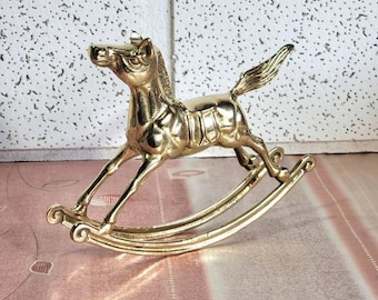 Vintage Brass Rocking Horse, Brass Horse, Brass Figurine, Baby Decor, Brass Animal, Nursery Decor, Baby Girl, Girl's Room, Rocking Horse.