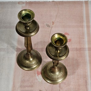 Vintage solid brass candle holders, antique pair candlestick solid brass. image 2