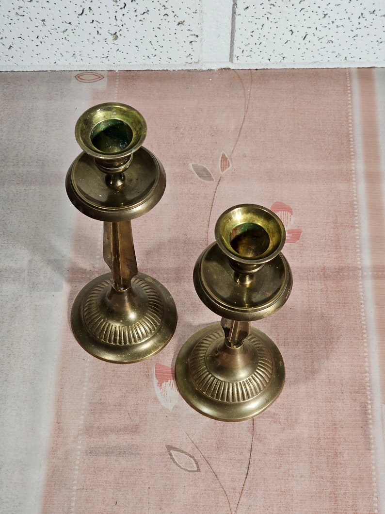 Vintage solid brass candle holders, antique pair candlestick solid brass. image 2