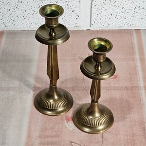 Vintage solid brass candle holders, antique pair candlestick solid brass. image 5