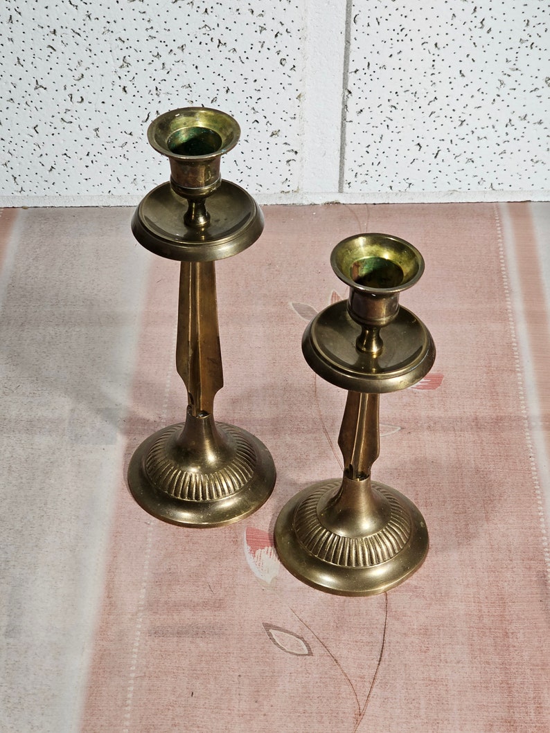 Vintage solid brass candle holders, antique pair candlestick solid brass. image 5