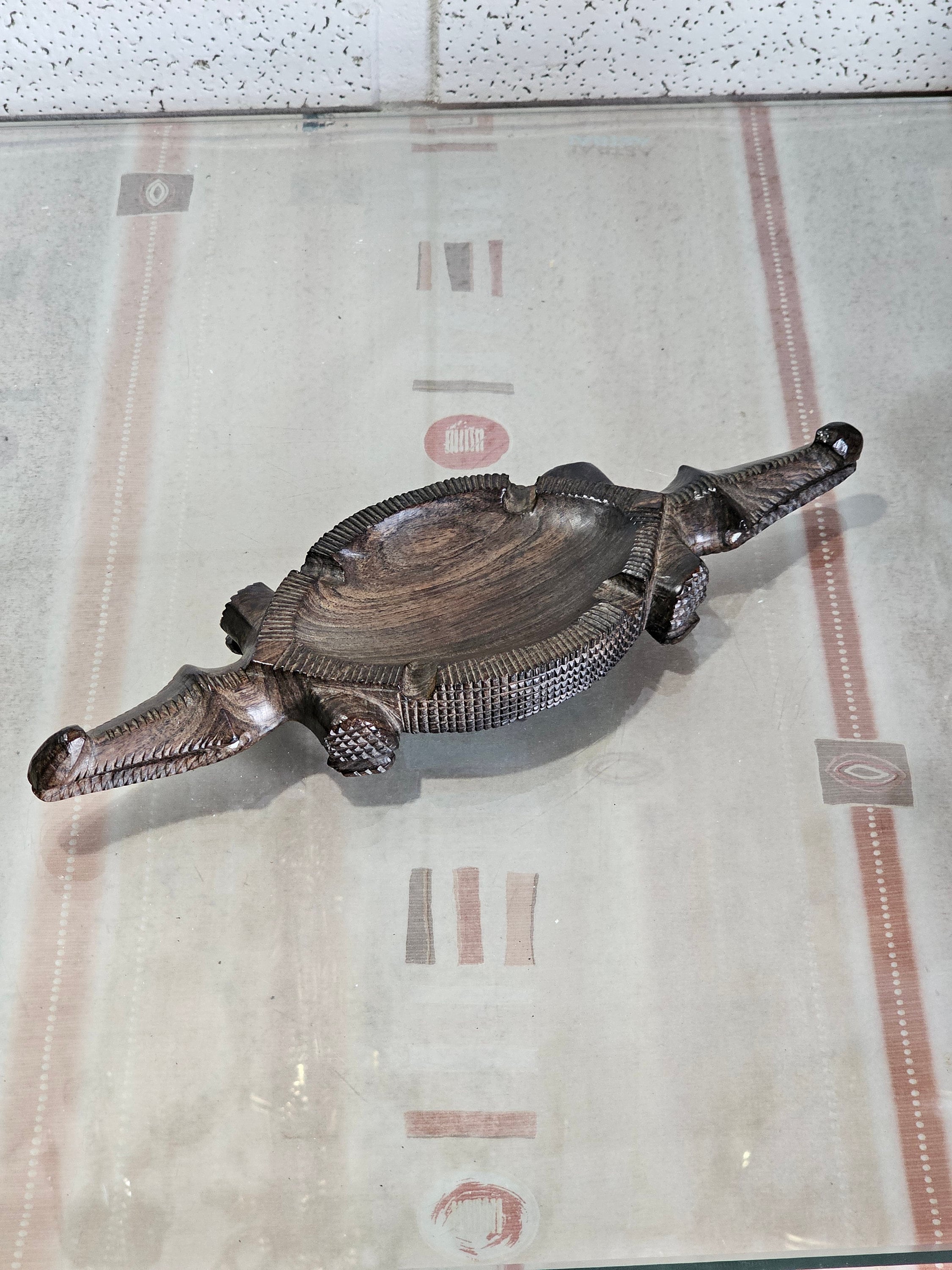 Crocodile Solid Wood Ashtray, Ashtray With Two Crocodile Heads