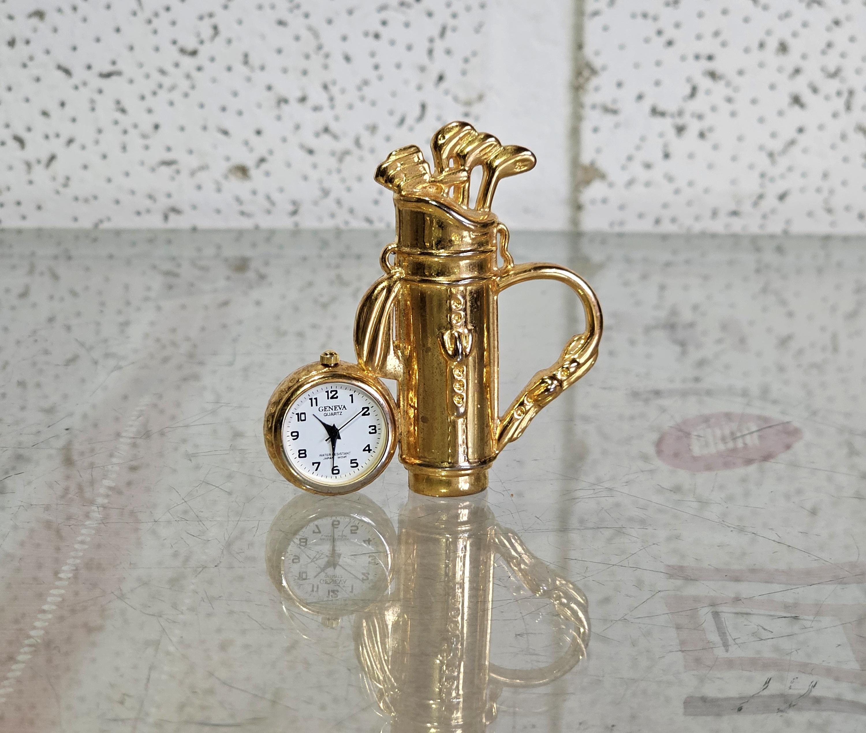 Miniature Golf Bag Clock in Plated Metal, Geneva Quartz Movement
