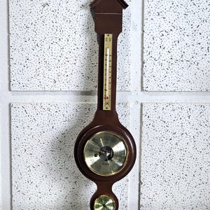Fischer Sheraton Weather Station Thermometer Barometer Hygrometer Vintage Barometer, Wooden Thermometer Hygrometer. Japan.