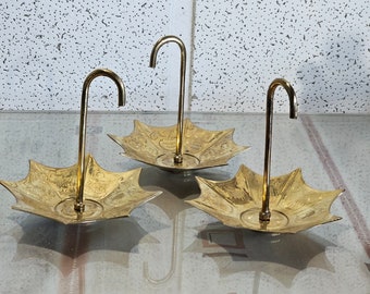 Ring tray / jewelry umbrella || set of 2 vintage solid brass || Open Umbrella Design || India.