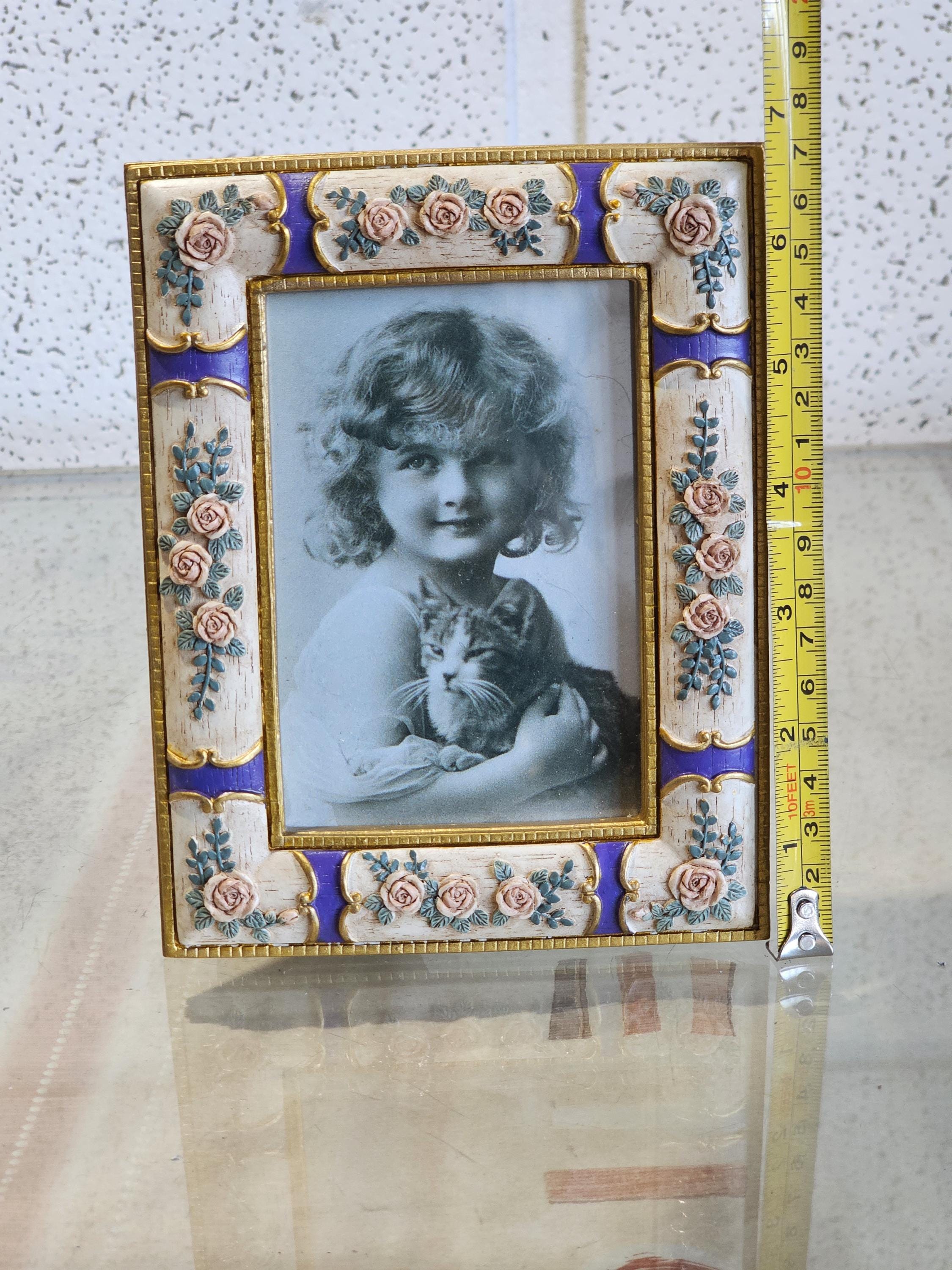 Antique Wooden Photo Frame, Victorian Style Flowers Photo Frame
